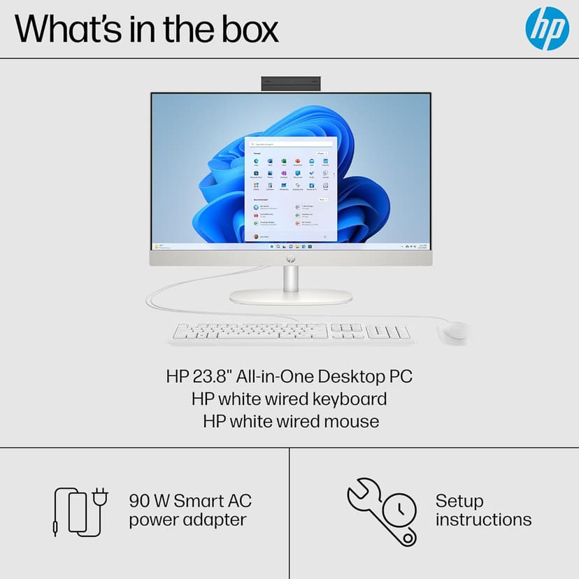 HP 24 inch All-in-One Desktop PC, FHD Display, AMD Ryzen 5 7520U, 8 GB RAM, 256 GB SSD, AMD Radeon Graphics, Windows 11 Home, 24-cr0002 (2024)