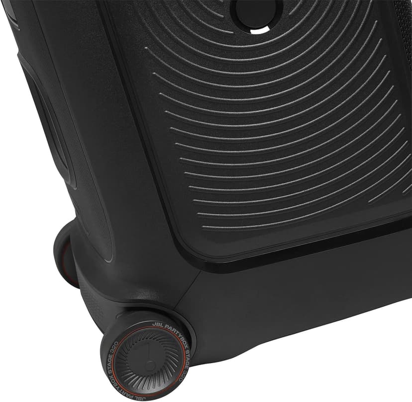 JBL PartyBox Stage 320 - Portable Party Speaker with Telescopic Handle & Wide, Sturdy Wheels, Powerful JBL Pro Sound, Futuristic lightshow, Up to 18 Hours of Play time, Splash Proof (Black)