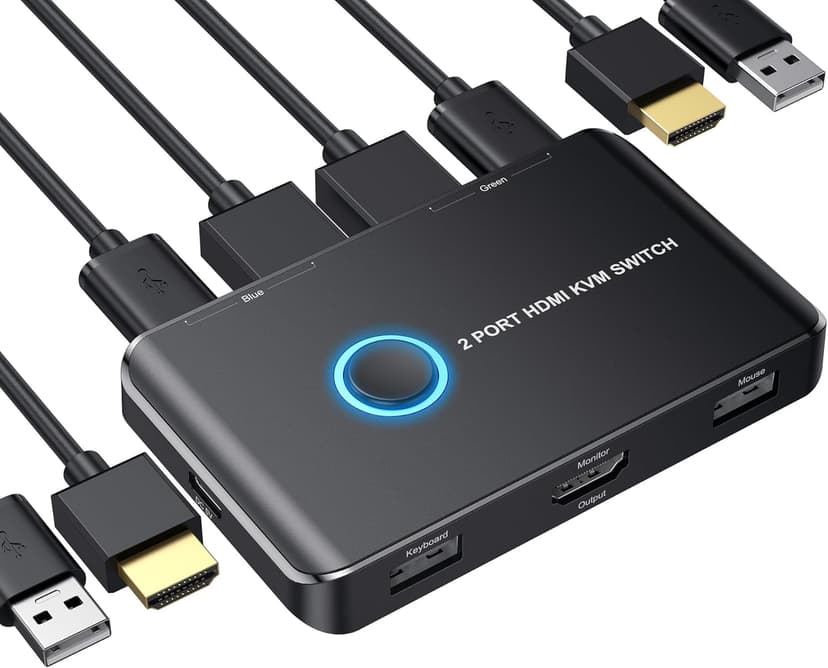 KVM Switch HDMI 2 Port Box,ABLEWE USB and HDMI Switch for 2 Computers Share Keyboard Mouse Printer and one HD Monitor,Support UHD 4K@60Hz,with 2 USB Cable and 2 HDMI Cable