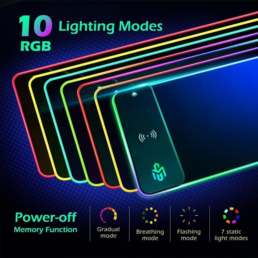 GIM Wireless Charging RGB Gaming Mouse Pad 15W, LED Mouse Mat 800x300x4MM, 10 Light Modes Extra Large Mousepad Non-Slip Rubber Base Computer Keyboard Mat for Gaming, MacBook, PC, Laptop, Desk