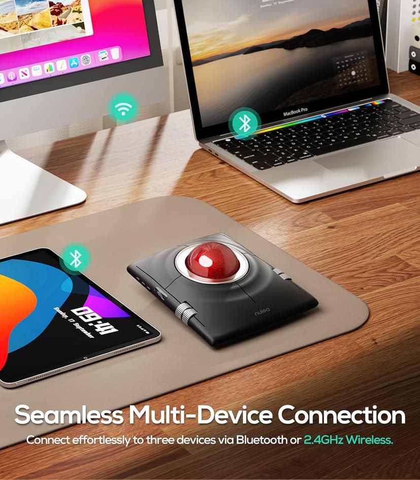 Nulea M512 Wireless Trackball Mouse, Ergonomic 55mm Trackball, Adjustable DPI for Precise Control, Left or Right Hand Compatible, Rechargeable, Multi-Device Bluetooth & 2.4GHz for PC, Laptop, Mac