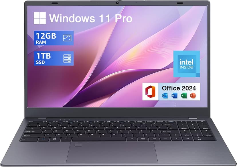 Laptop Computer 15.6 inch, Intel Quad Core N95, 12GB LPDDR5 RAM 1TB NVMe SSD Laptop with FHD IPS Display, WiFi 5, BT5.0, USB Type C and Fingerprint, 2 Years Warranty, Windows 11 Pro