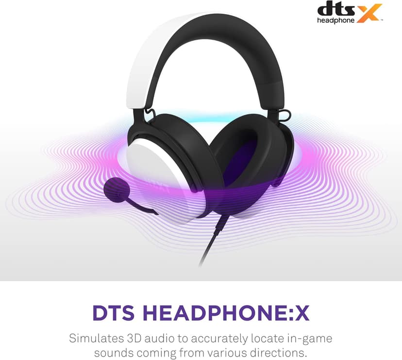 NZXT Relay Wired PC Gaming Headset - AP-WCB40-W2 - Hi-Res Audio Certified - DTS Headphone:X - 7.1 Surround Sound - Lightweight & Comfortable Design - Detachable Microphone - White