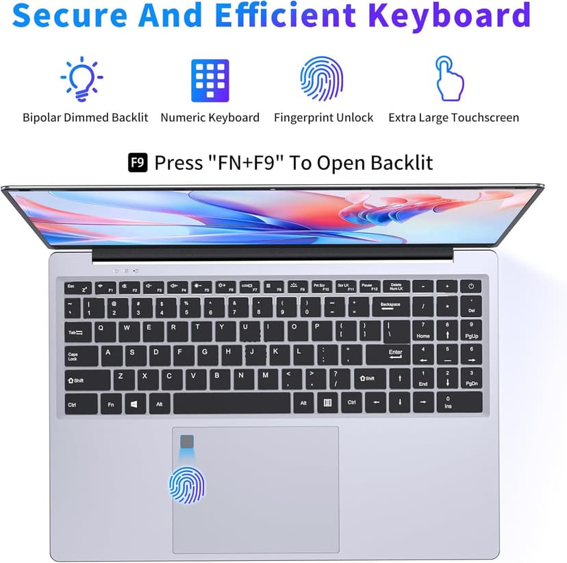16 Inch Laptop Computer | Gaming Laptop | 16GB RAM 512GB SSD | N100 Processor | FHD 1920 * 1200 | 180 Angle Open | Backlit Keyboard | Windows 11 Pro | Fingerprint Unlock | UHD Graphics 750 MHz