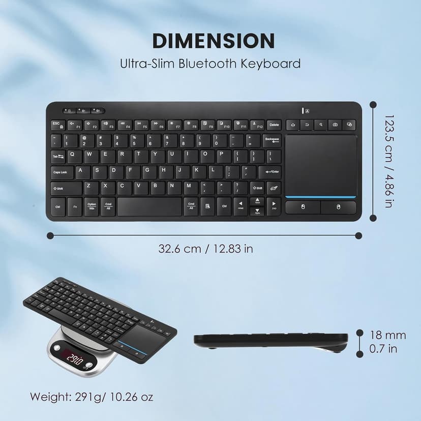 Multi-Device Wireless Bluetooth Keyboard with Touchpad-Wireless TV Keyboard with Multi-Touch Big Size Trackpad,Support 3 Devices for TV,Windows, Android, Chrome OS, Laptop, Tablet