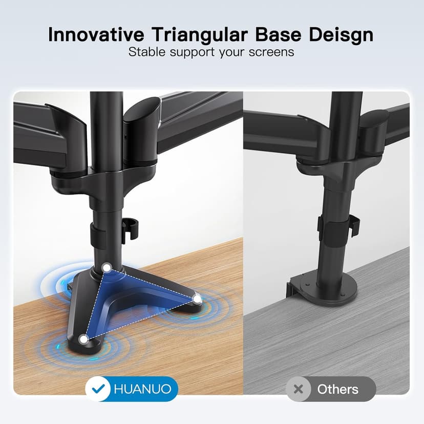 HUANUO Triple Monitor Mount for 17 to 32 inch Screens, Gas Springs Adjustment Triple Monitor Stand with Swivel, Tilt, Rotation, Clamp & Grommet Kit (Black)