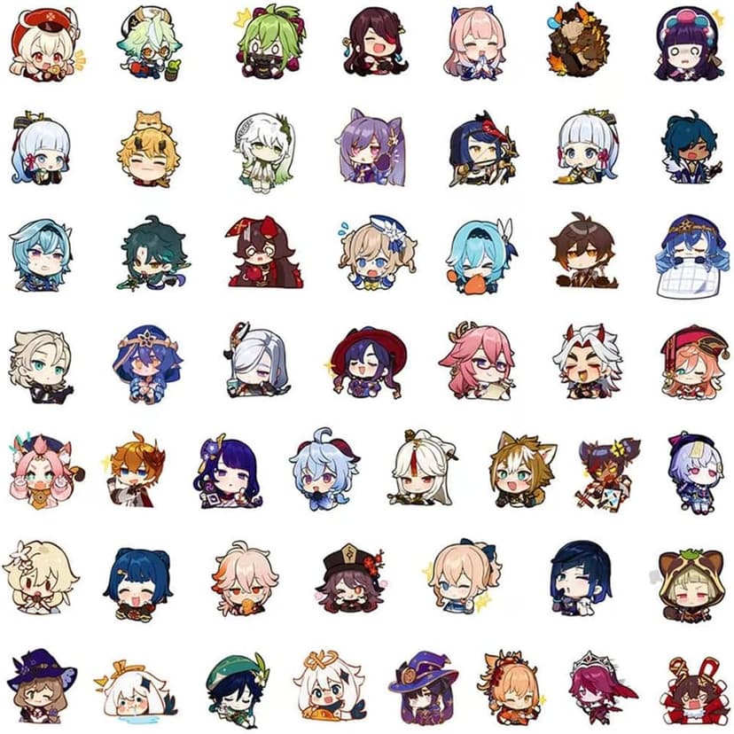 Genshin Impact Stickers Set 50pcs/60pcs/64pcs Cute Stickers for Water Bottles Genshin Impact Merch, Free Keychain (Set 3 (50 pcs))