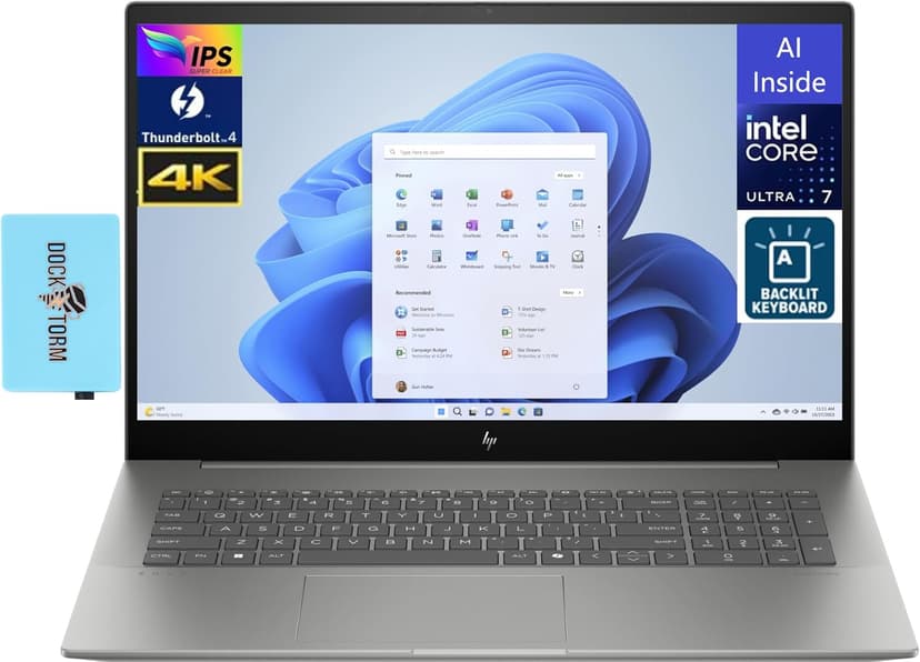 HP Envy 17t AI PC 17.3" IPS 4K UHD Display (16-Core Intel Ultra 7-155H (Beats i7-13700H), 64GB DDR5, 2TB PCIe SSD, Backlit KYB, 2 Thunderbolt 4, WiFi 6E, Win 11 Pro) w/DKZ USB Port Expander