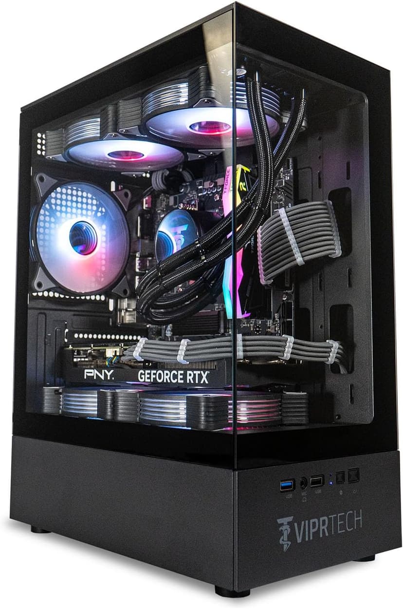 ViprTech Reaper 3.0 Liquid-Cooled PC - AMD Ryzen 7 7700 (5.3Ghz Turbo), RTX 4070 Super 12GB, 32GB DDR5 6400, 2TB NVMe SSD, 800W Gold, VR-Ready, WiFi BT, Win 11, Gaming Desktop Computer Black