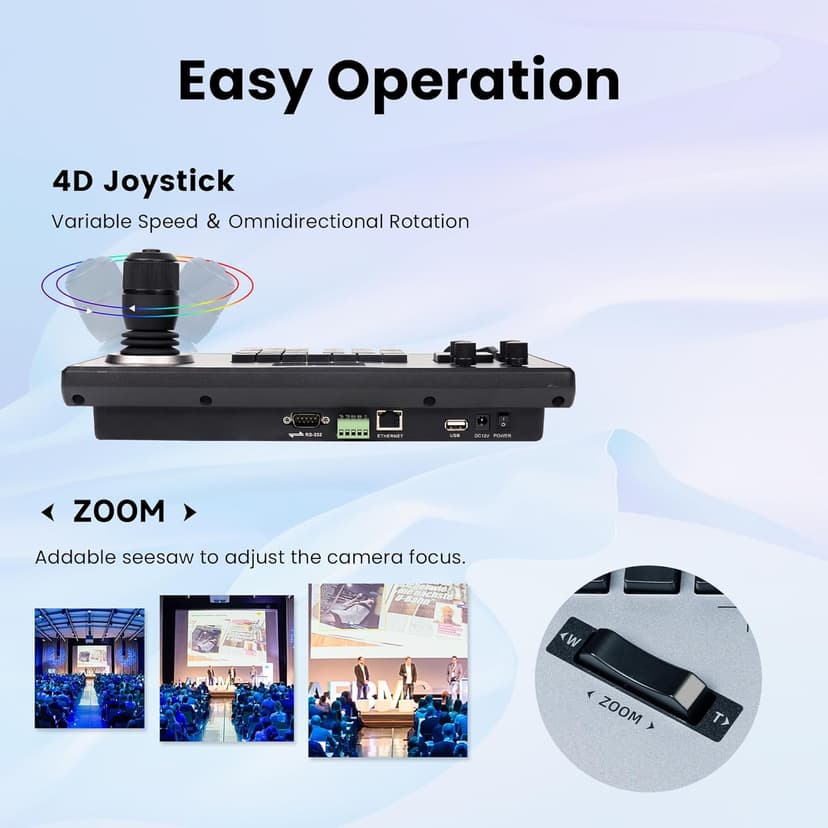 iuZee PTZ Camera Controller 4D Joystick PoE IP PTZ Keyboard Controller 5" LCD Screen Preview for Live Streaming Meeting Church Education, Support VISCA PELCO-P PELCO-D RS422 RS485 RS232 RJ45