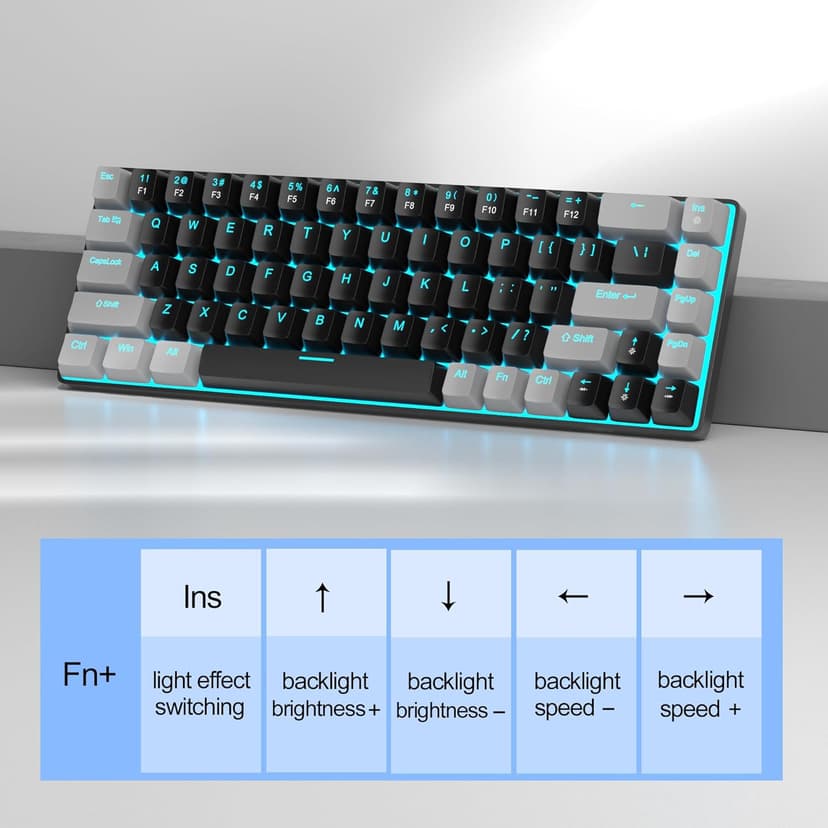 MageGee Portable 60% Mechanical Gaming Keyboard, MK-Box LED Backlit Compact 68 Keys Mini Wired Office Keyboard with Red Switch for Windows Laptop PC Mac - Black/Grey