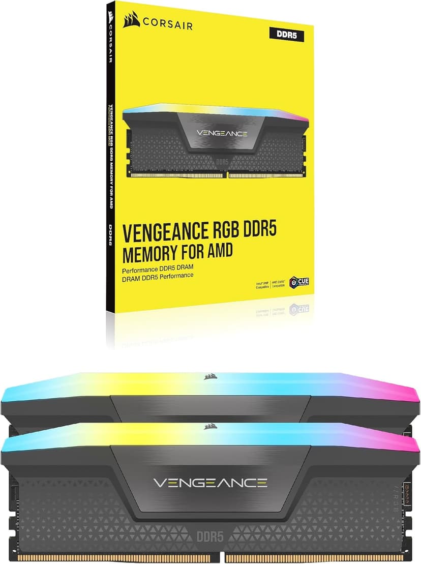 CORSAIR Vengeance RGB DDR5 RAM 64GB (2x32GB) 6000MHz CL38-44-44-96 1.35V AMD Expo Intel XMP 3.0 Desktop Computer Memory – Gray (CMH64GX5M2B6000Z38)