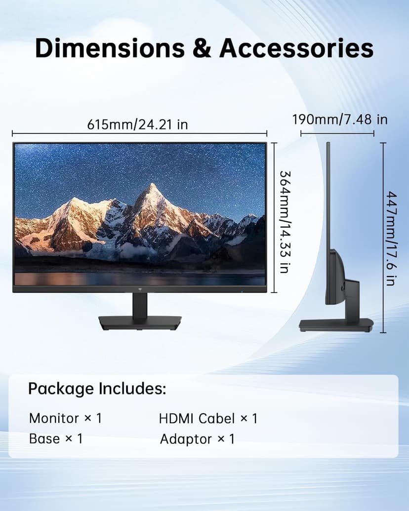 27 Inch Computer Monitor - QHD (2560 x 1440) Display, Up to 120Hz Monitor, IPS Panel, 123% sRGB, HDMI 2.0 x 2 & DP 1.4 x1, Freesync & G-sync, Eye-Friendly Screen PC Monitors for Work Gaming