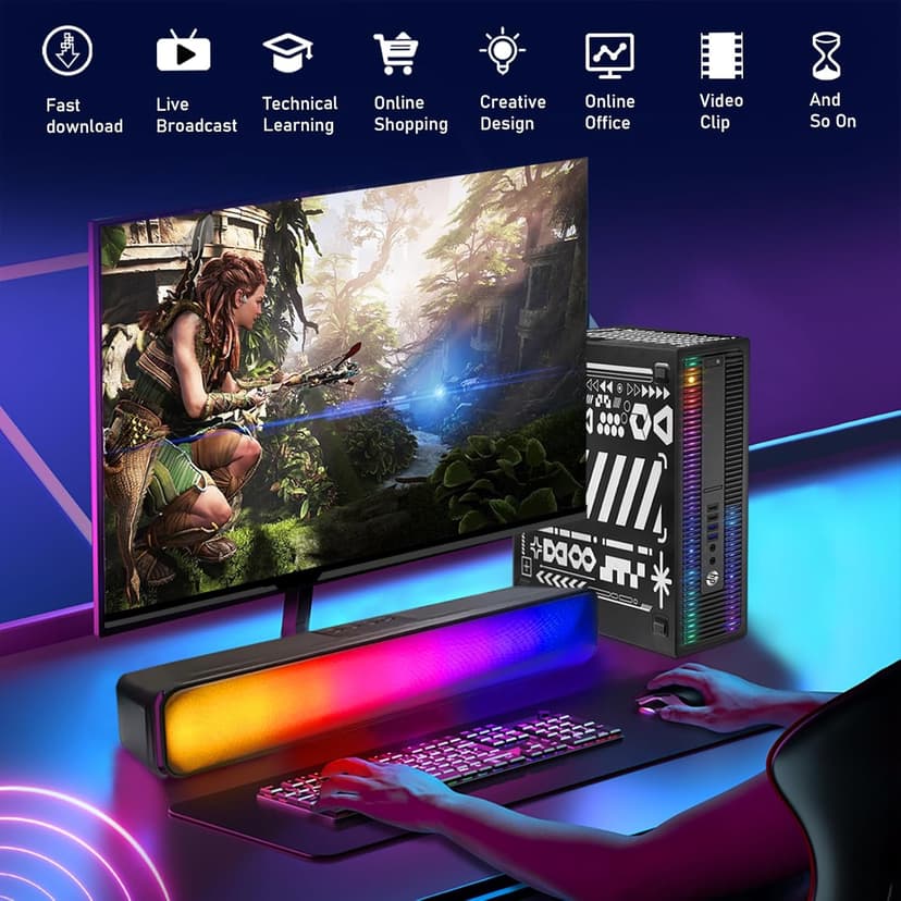 HP RGB Gaming Desktop Computer, Intel Quad Core I5-6500 up to 3.6G, Radeon RX 550 4G, 16GB DDR4, 1TB SSD, RGB Keyboard & Mouse, 600M WiFi & BT 5.0, Win 10 Pro (Renewed)
