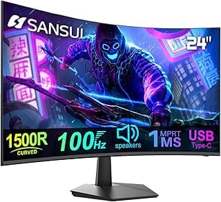 SANSUI Curved Monitor 24 inch 100Hz USB Type-C Computer Monitor with Built-in Speakers- MPRT 1ms,Adaptive Sync,HDR,1500R,VESA 75x75mm Compatible, for Home and Office(ES-24C1)