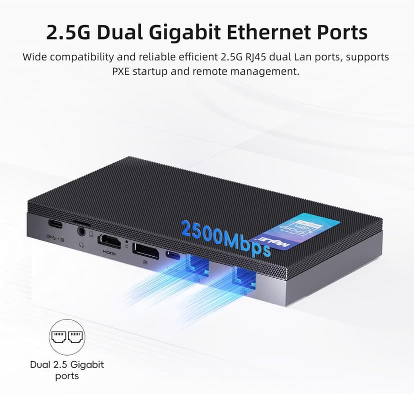 MeLE QuieterDL Mini PC, Dual LAN 2.5G, N100 Fanless Mini Computers, 16GB 4266MHz LPDDR4x, 512GB SSD, Full-Function USB-C,4K Triple Display Desktop PC on Office, Education, Industrial,Astrophotography