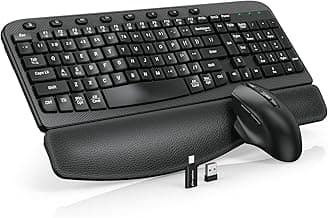 Wireless Keyboard and Mouse Combo, Ergonomic Wave Keys, Cushioned Plam Rest, Comfortable Silent Natural Typing, 2.4G Lag-Free, Full Size Keyboards Cordless Set for Multi-OS, Windows/Mac -SABLUTE