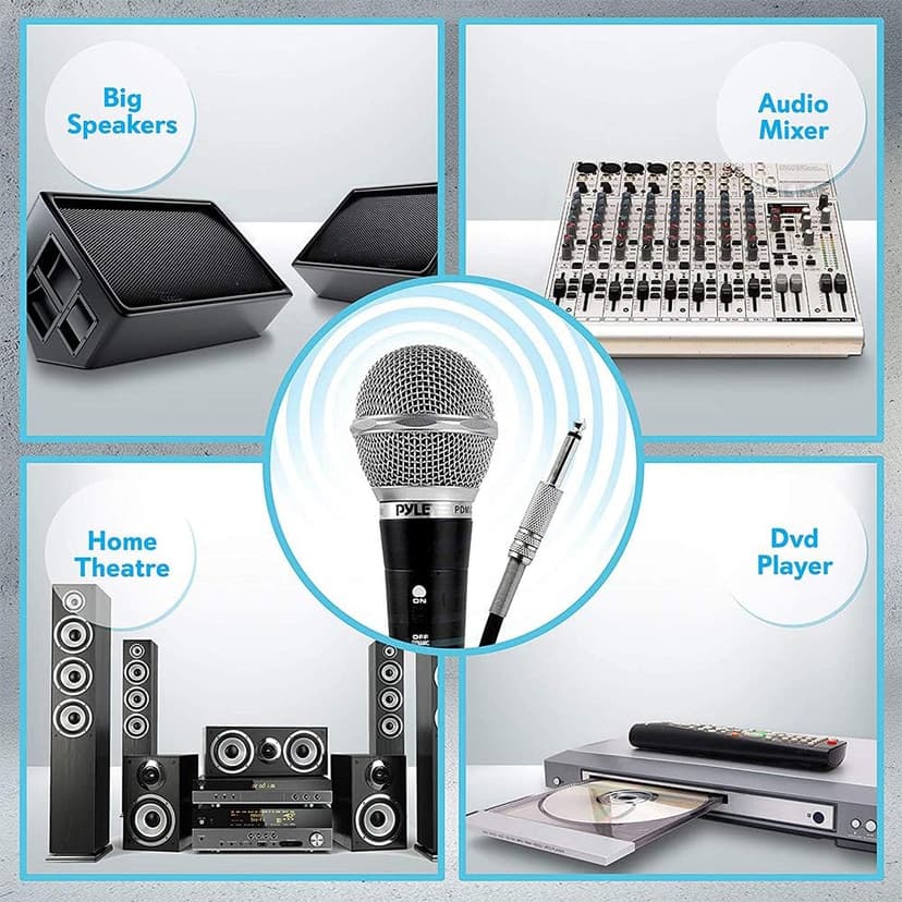 Pyle 3 Piece Professional Dynamic Microphone Kit Cardioid Unidirectional Vocal Handheld MIC with Hard Carry Case & Bag, Holder/Clip & 26ft XLR Audio Cable to 1/4'' Audio Connection (PDMICKT34),Black