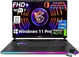 MSI Raider GE68HX Gaming Laptop, GeForce RTX 4070, 16" FHD+ Display, Intel 14 GEN Core i9-14900HX, 64GB DDR5 RAM, 4TB SSD, w/Office Lifetime & External DVD Drive, Win 11 Pro, Backlit KB, Wi-Fi 7