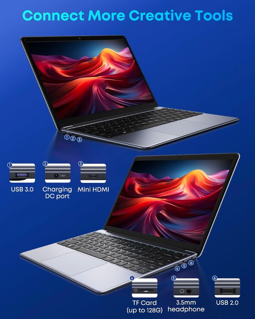 CHUWI HeroBook Pro 14.1'' Laptop, 256GB SSD 8GB RAM, Windows 11 Laptops, 2TB SSD Expand, Intel Celeron N4020(up to 2.8GHz), 2K FHD IPS Display, Ultra Slim, Mini-HDMI, 5G WiFi, USB3.0, Webcam,TF Card