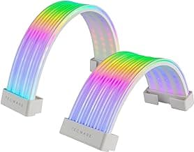 TECWARE Flex RGB, Cable Cover Kit, Light Up LED Strip Set for PSU Extensions, 5V 3 Pin ARGB Sync, Compatible with 8-Pin or 16-Pin GPU Cable, 24-Pin Motherboard Cable, White