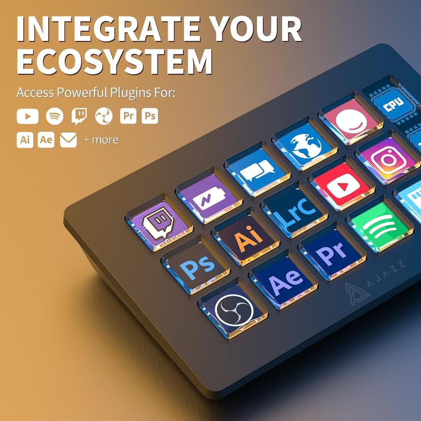 A.JAZZ AKP153 Streaming Studio Controller Keypad Type-c Wired with 15 Macro LCD Key&1 Side Screen Display Detachable Stand for Multi Action Triggered in Win MAC Twitter TikTok YouTube OBS App(Black)