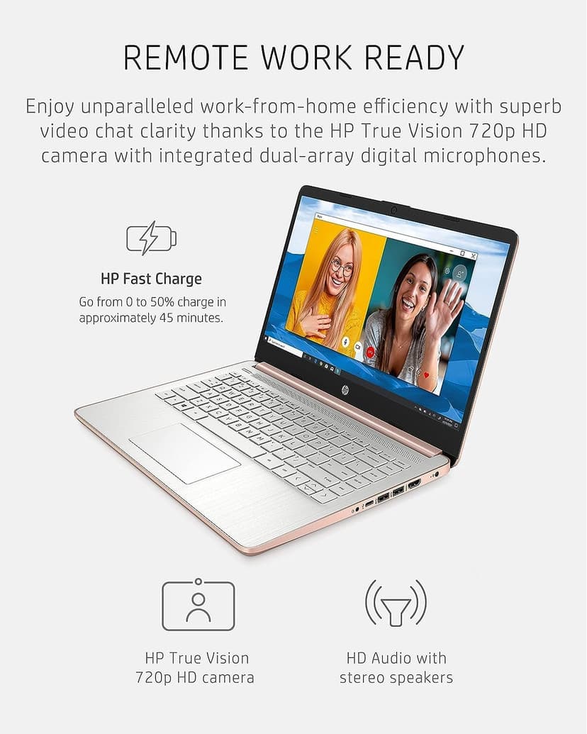 HP 14 Laptop • Back to School Limited Edition with Microsoft 365 • 4-Core Intel CPU • 8GB RAM •1600GB Storage (64GB OnBoard + 512GB P500 Portable SSD + 1TB OneDrive) • Pink • Win 11