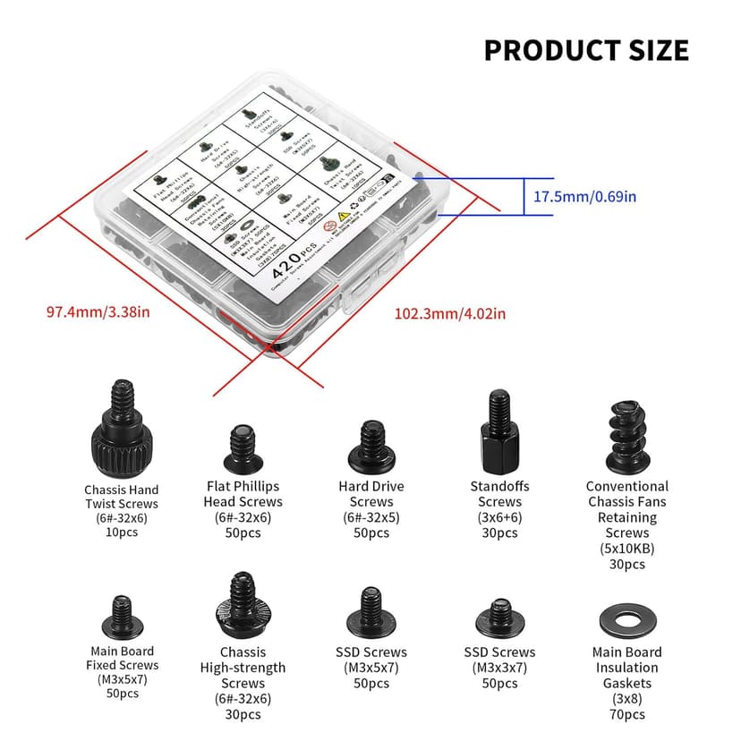 420pcs Computer Screws, Motherboard Standoffs Kit for Motherboard Laptop Computer Case PC Fan HDD SSD Hard Drive Computer Fan Replacement Screws