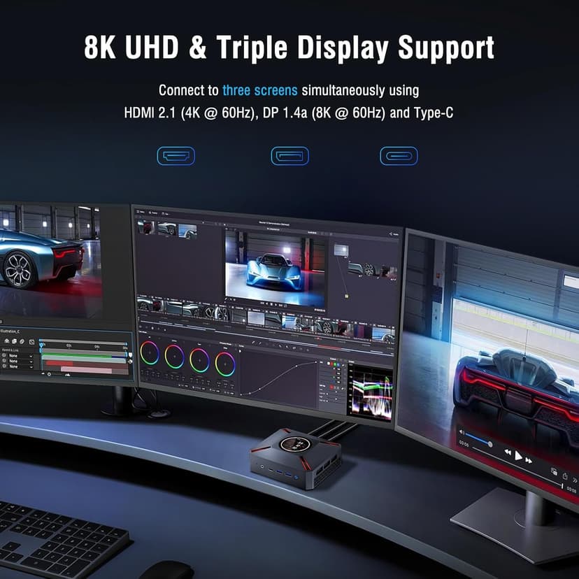 Advanced M9 Plus Compact Desktop PC with 2.1-Inch Display, Intel Core i9-12900HK (14C/20T, 5.0GHz), 32GB DDR4 RAM + 2TB NVMe SSD, Triple 4K Display, WiFi 6, BT 5.2, USB-C/Thunderbolt