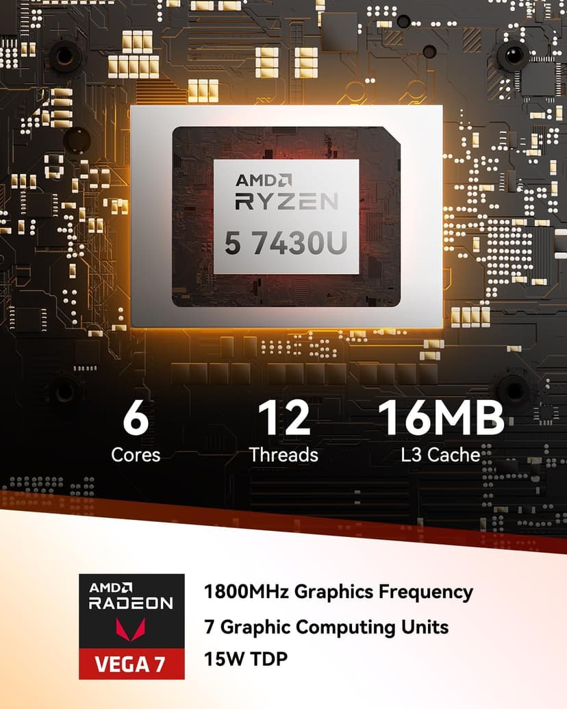 GEEKOM A5 2025 Edition Mini PC, AMD Ryzen 5 7430U, 16GB RAM & 512GB M.2 NVMe SSD, Windows 11 Pro Desktop Computer Support 8K UHD/Wi-Fi 6/Bluetooth 5.2/USB 3.2