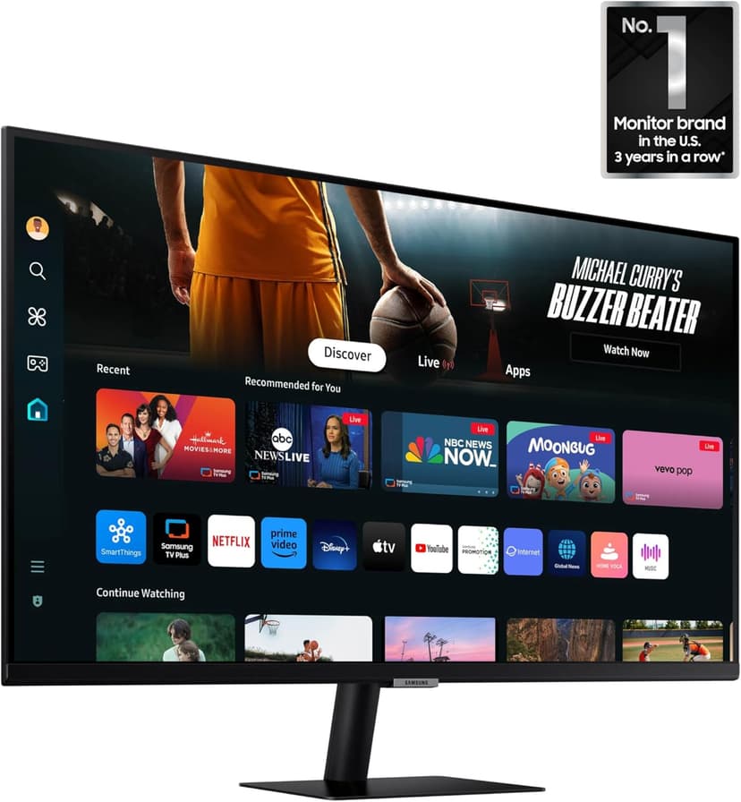 SAMSUNG 32-Inch M7 (M70D) Series 4K UHD Smart Monitor with Streaming TV, Speakers, HDR10, USB-C, Multiple Ports, Gaming Hub, SolarCell Remote, Vision Accessibility Tools, LS32DM702UNXGO, 2024, Black