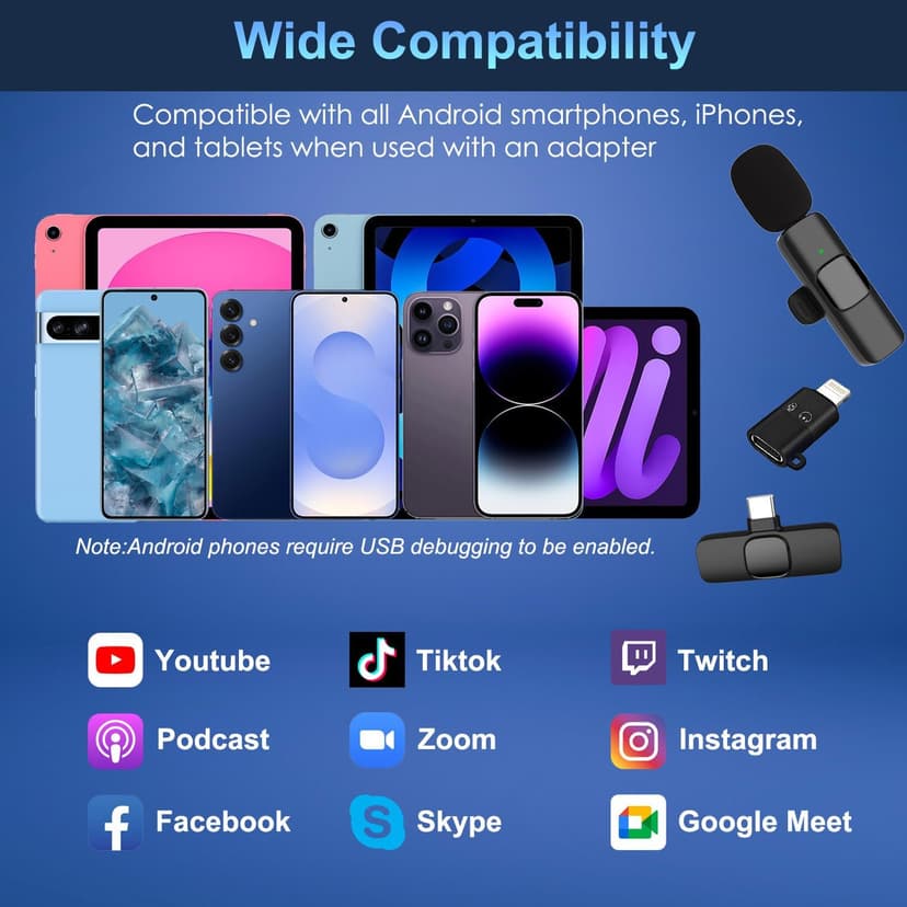 Wireless Lavalier Microphone for iPhone, iPad and Android Devices, Noise Cancelling,Bluetooth Mini Lapel Microphone for YouTube/Vlogging/Live Streaming/Tiktok/Interview