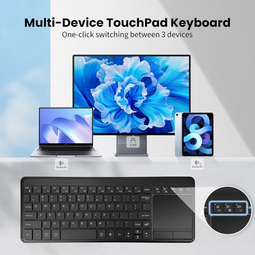 Wireless Bluetooth TouchPad Keyboard with Multi-Device,TV Keyboard with Multi-Touch Big Size Trackpad for TV,Windows,Laptop,Tablet,Windows,Android,Chrome OS