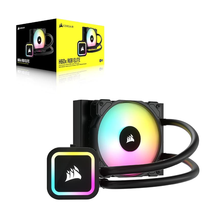 Corsair H60x RGB Elite Liquid CPU Cooler - 16 Dynamic RGBLEDs - SP120 Elite Series PWM Fan with AirGuide Technology - Intel® LGA 1700, 1200, 115X, 2066, AMD® AM5/AM4 Sockets - Black