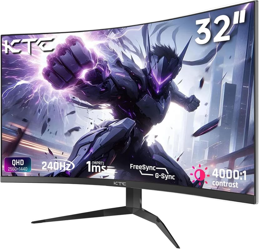 32Inch 240Hz Curved Gaming Monitor, 1000R VA, QHD(2560x1440p), 4000:1 Contrast, Support FreeSync GSync, HDMI2.0(144hz)/DP1.4(240hz)/Earphone, Tilt, Xbox PS5 Switch, 2K Computer Monitor for Gamer