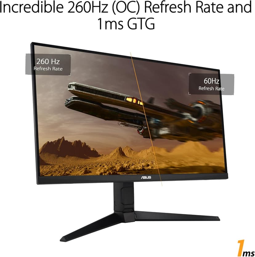 ASUS TUF Gaming 27” 1440P Gaming Monitor (VG27AQML1A) - QHD (2560 x 1440), 260Hz, 1ms, Fast IPS, Extreme Low Motion Blur Sync, G-SYNC compatible, FreeSync Premium, Variable Overdrive, DisplayHDR 40