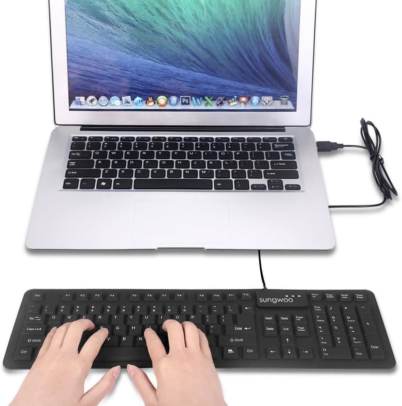 Sungwoo Foldable Silicone USB Wired Standard Waterproof Rollup Keyboard for PC Notebook Laptop, Full Size (Black)