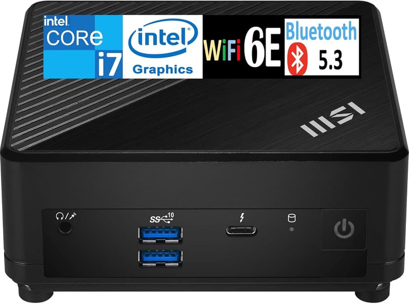 MSI Cubi 5 Mini Desktop (Intel i7-1255U, Intel Iris Xe, 8GB DDR4, 512GB PCIe SSD, Thunderbolt 4, WiFi 6E, Bluetooth 5.3, 65W PSU, 2 RJ-45, 1 Display Port, HDMI, Win 11 Pro) w/DKZ USB Port Expander