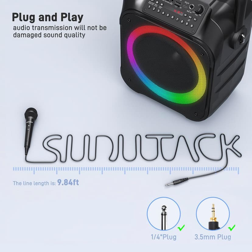 SUDOTACK Karaoke Microphone Wired Handheld: Dynamic Vocal Mic for PA System Speakers AMP with 9.84ft Cable and ON/Off Switch 1/4” Plug for Public Speaking