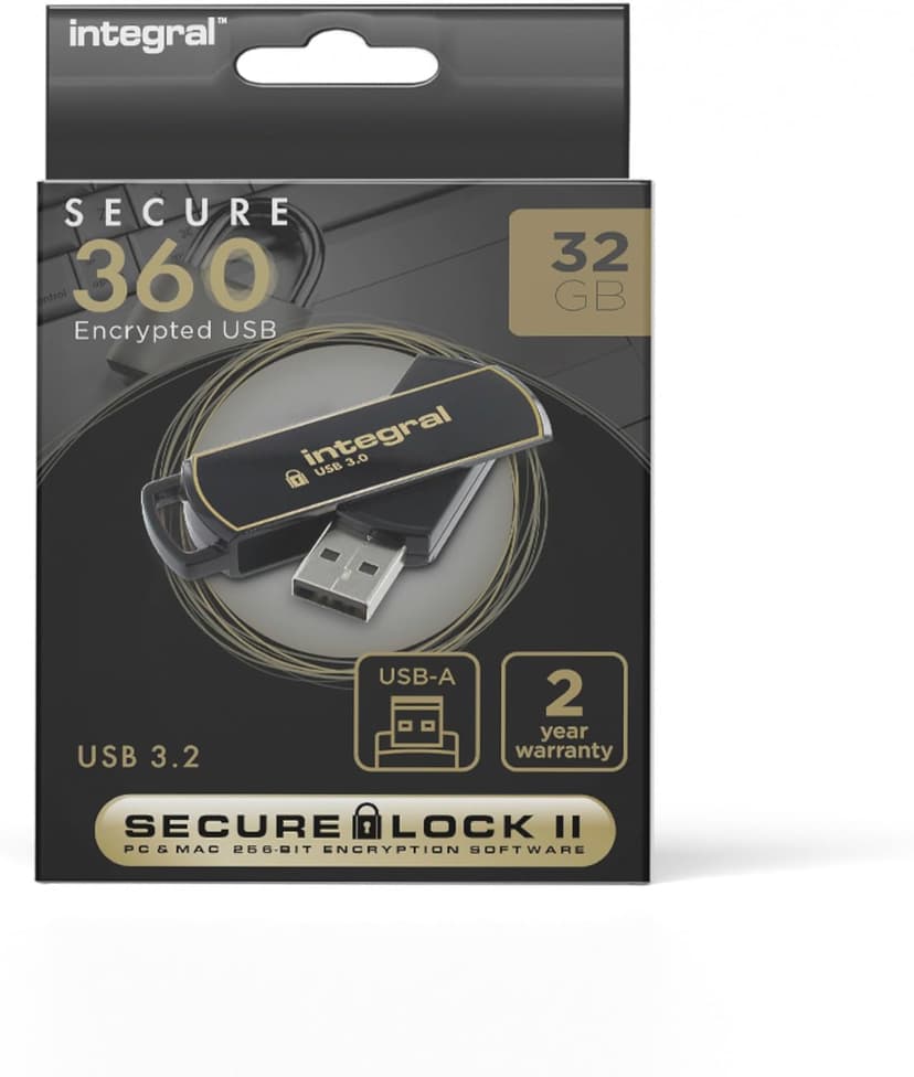 32GB Secure 360 Encrypted USB3.0 Flash Drive (256-bit AES Encryption)