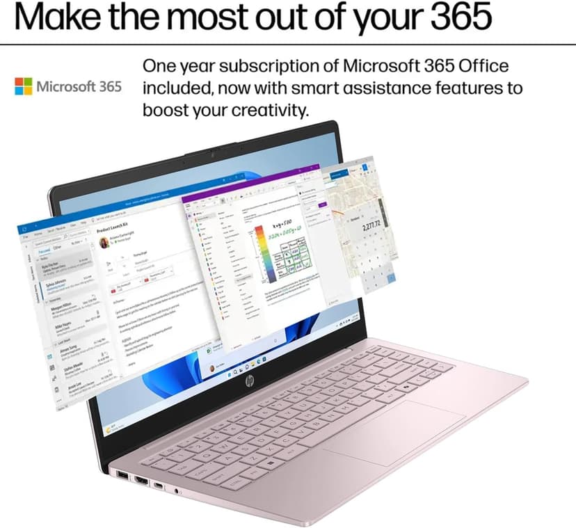 HP 14 Ultrabook • Back to School Limited Edition w/Microsoft 365 • Intel 4-Core CPU • 8GB RAM • 1.6TB Storage (128GB OnBoard w/ 512GB Portable Drive + 1TB OneDrive) • Tranquil Pink • Win 11