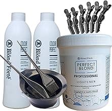 Perfect Blond 17 Oz/1.1 lbs Hair Toner Dye Lightener Bleaching Powder Kit + 30 Vol Developer Bundle 5 pcs (Blue Lightening Powder)