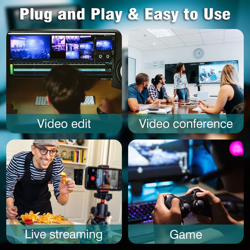 Video Capture Card, USB3.0 HDMI to USB C Capture Card, 4K 1080P 60FPS, Video Recording Card for Gaming Live Streaming, for Windows/Mac OS System with USB C Adapter to Adjust PS4, Switch, Xbox