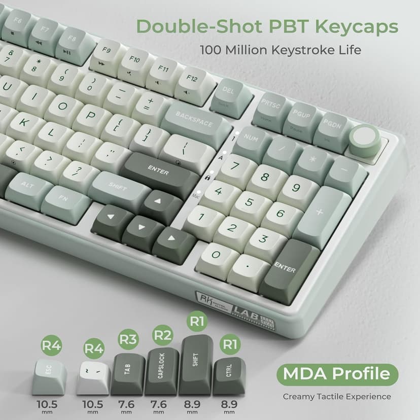 RK ROYAL KLUDGE R98 Pro Creamy Mechanical Keyboard, 96% Wired Gaming Keyboard RGB Backlit with Number Pad and Volume Knob, Gasket Mount, MDA Profile PBT Keycaps, Hot Swappable Pre-lubed Tactile Switch