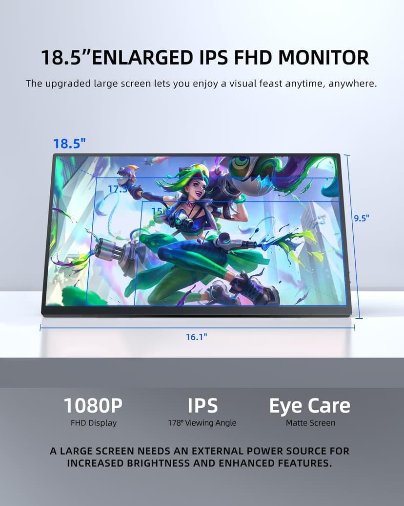 UPERFECT Portable Monitor 18.5 inch 120 Hz 100% sRGB 1080P Portable Screen for Laptop w/Smart Cover, VESA & Speakers, Frameless IPS HDR USB-C HDMI Port Gaming Monitor for Smart Phone, Tablet, MacBook