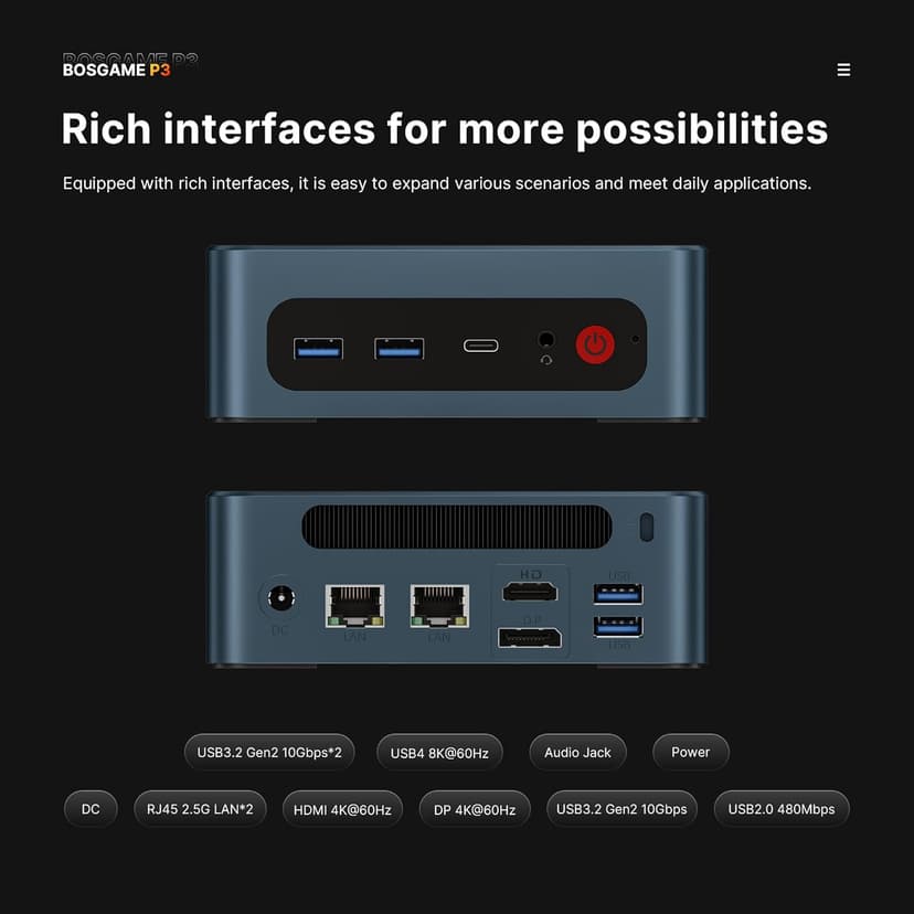 P3 Lite Mini PC, AMD Ryzen 7 6800H Mini Computers, 24GB DDR5, 1TB PCIe SSD, 4K Triple Display & USB4, Dual 2.5G LAN & Wi-Fi 6E & BT5.2, Desktop Computers for Gaming, Office, Design