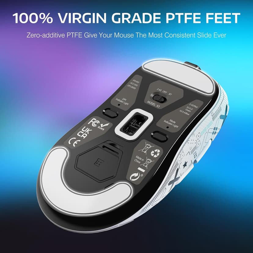 ATTACK SHARK X3 Lightweight Wireless Gaming Mouse, 49g Tri-Mode Bluetooth/2.4G/USB-C Wired Mouse, PAW3395 26K DPI Sensor, 200h Battery Life, Programmable Buttons, Griptape for PC/Laptop/Mac