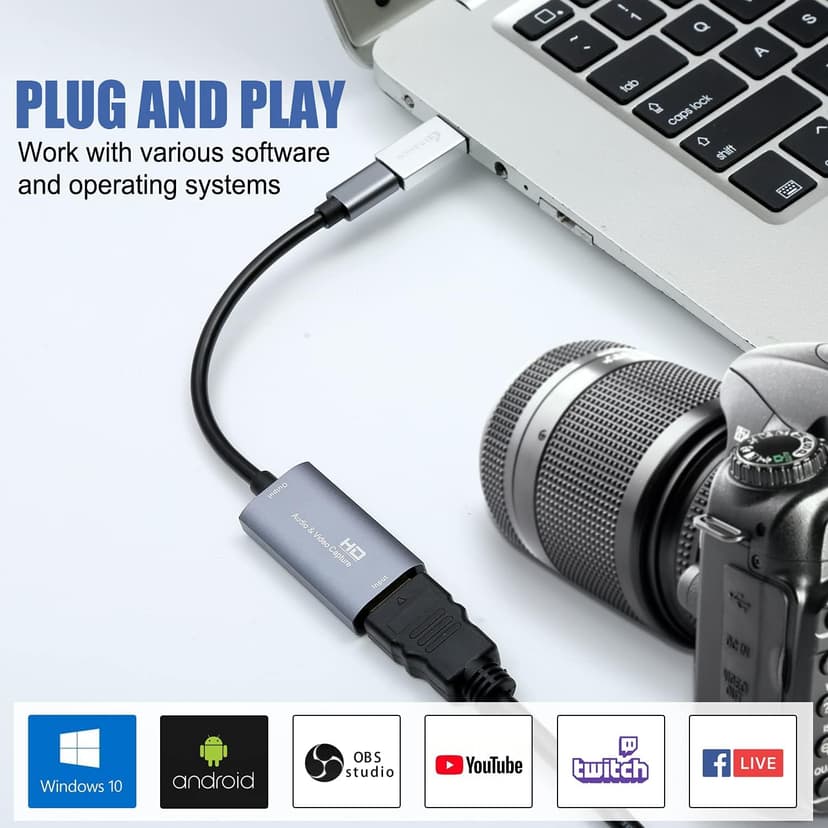 Guermok Video Capture Card, 4K USB3.0 HDMI to USB C Capture Card for Streaming, 1080P 60FPS, Compatible with iPad Mac OS Windows, Quest 3, OBS, PS5/4, Switch2/1, Xbox, Camera (Silver)