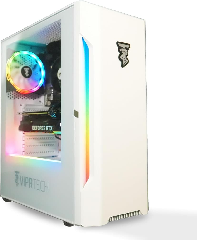 ViprTech Rebel 4.0 Gaming PC - AMD Ryzen 7 (4.1Ghz Turbo), RTX 4060 8GB, 32GB DDR4 3200, 1TB NVMe SSD, VR-Ready, Streaming, WiFi BT, RGB, Win 11 Pro, Prebuilt Desktop Computer White