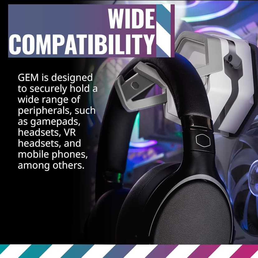 Cooler Master MasterAccessory GEM White Magnetized Multi-Surface Mounting Gaming Storage, Peripherals, Gamepads, Headsets, VR Headsets, Mobile Phones, Rubberized Protective Arms (MCA-U000R-WPHK00)